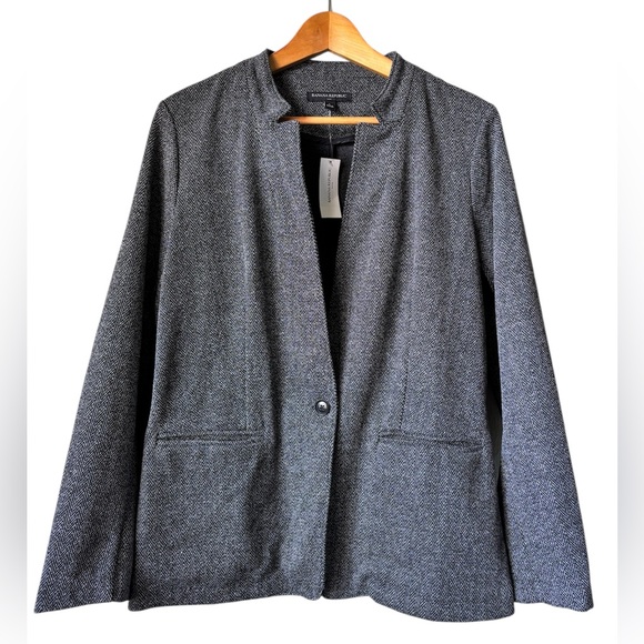 Banana Republic Factory Gray Herringbone Blazer Women’s L Collarless Jacket NWT - Picture 1 of 2